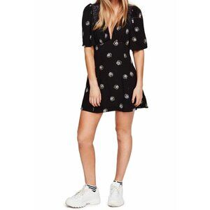 Free People Women's Embroidered Floral Mockingbird Mini Dress Black Blue Size 4